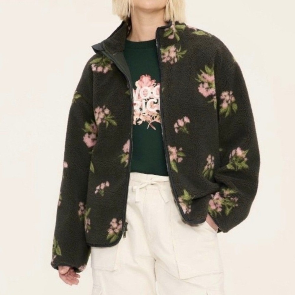 Woolrich x Target Green Floral Faux Shearling Fleece Jacket NWT Medium